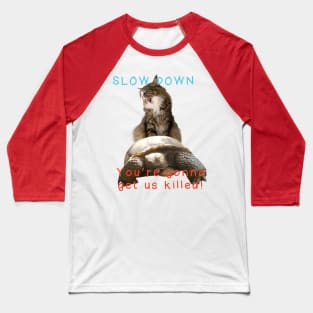 Slow Down! You're gonna get us killed - Maine Coon Cat + CA Gopher Desert Tortoise Baseball T-Shirt